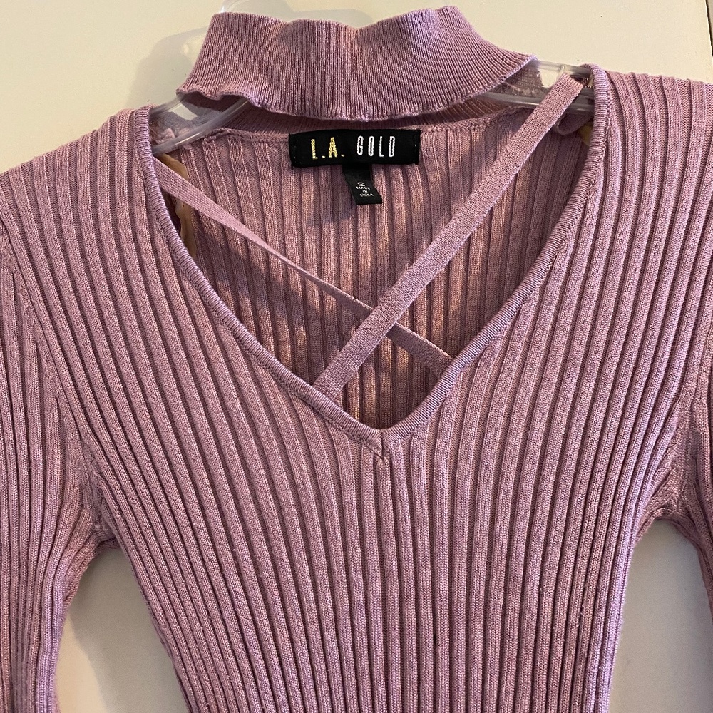 L. A. Gold form fitting Purple Sweater Dress
